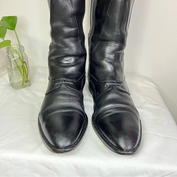 Hugo Boss Dress Knee High Black Leather Stretchy Calf Zip Boots 38 Almond Toe 8 - Picture 11 of 15